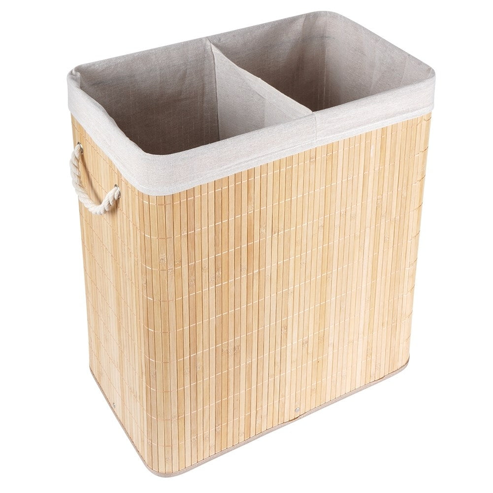 Practical bamboo laundry basket with two compartments and lid
