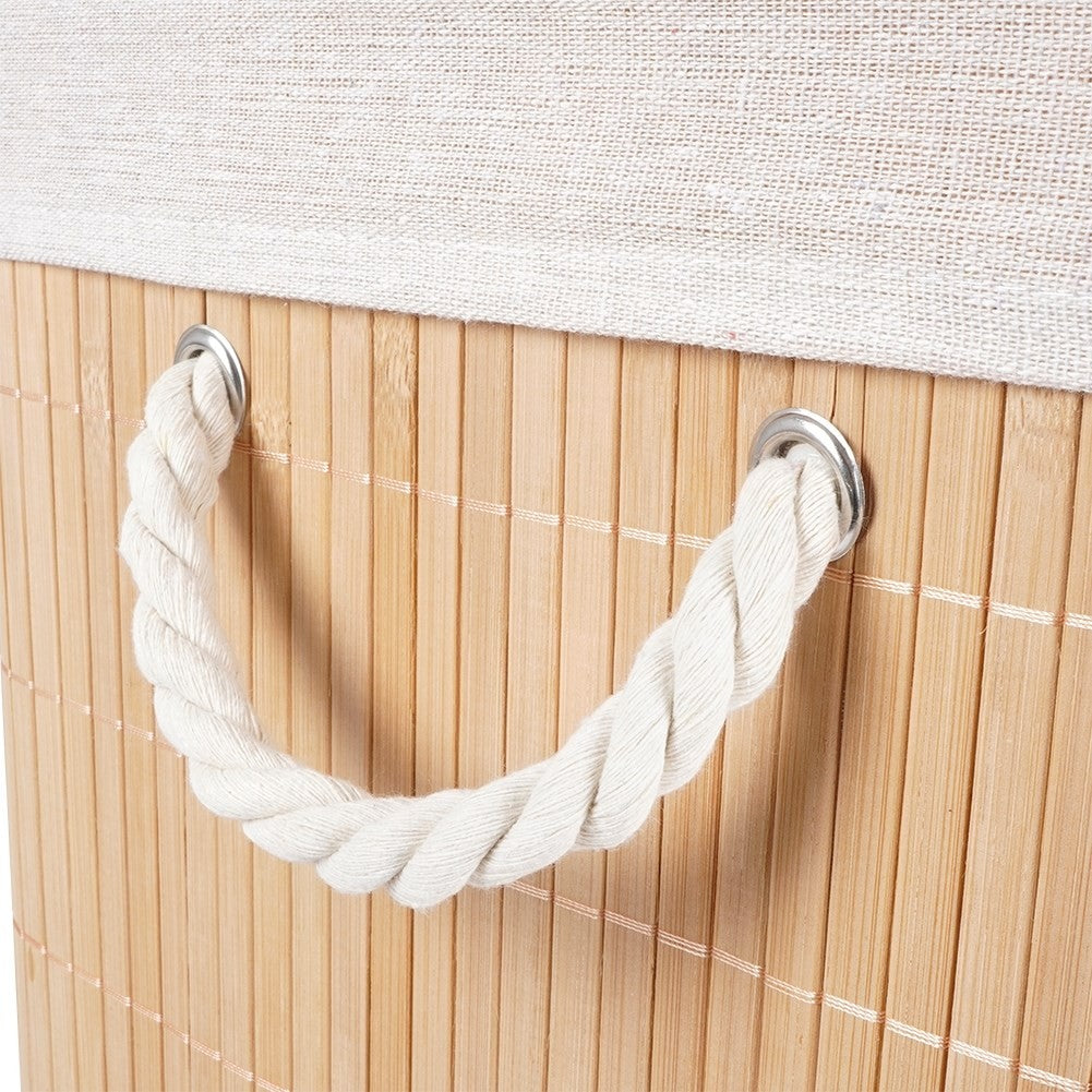 Practical bamboo laundry basket with two compartments and lid