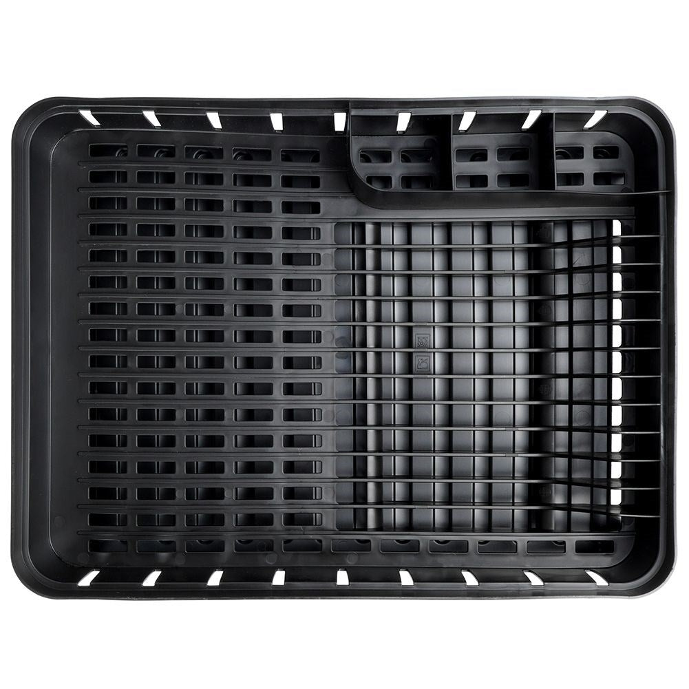 Practical black dish rack with flexible drip tray