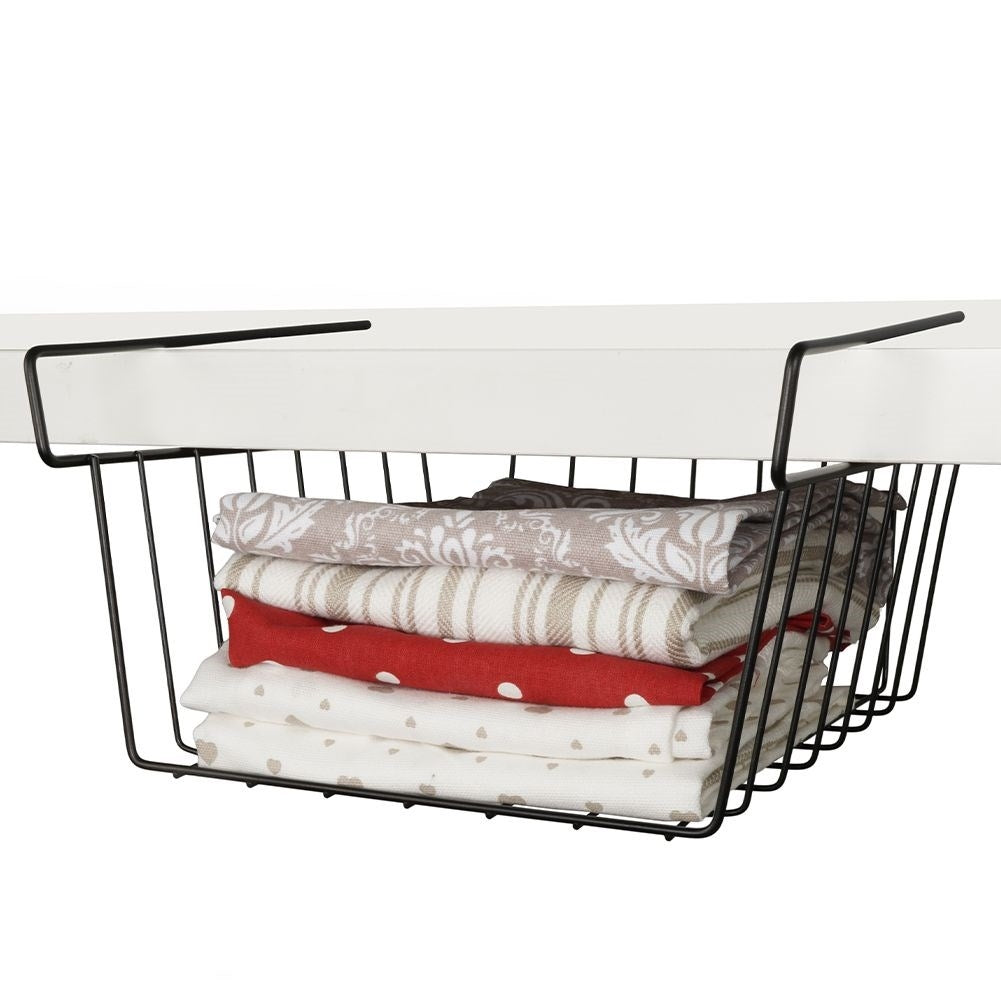 Practical black metal basket for extra hanging storage