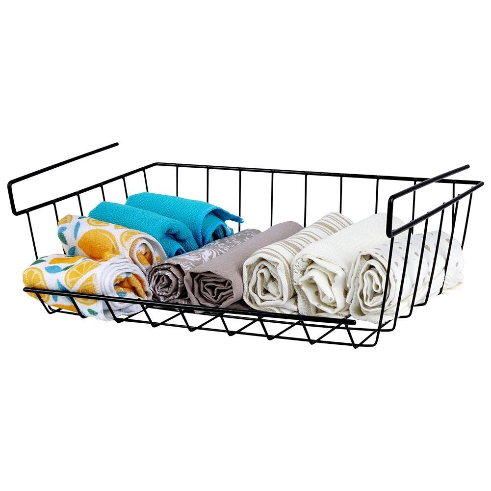 Practical black metal basket for extra space under the shelf