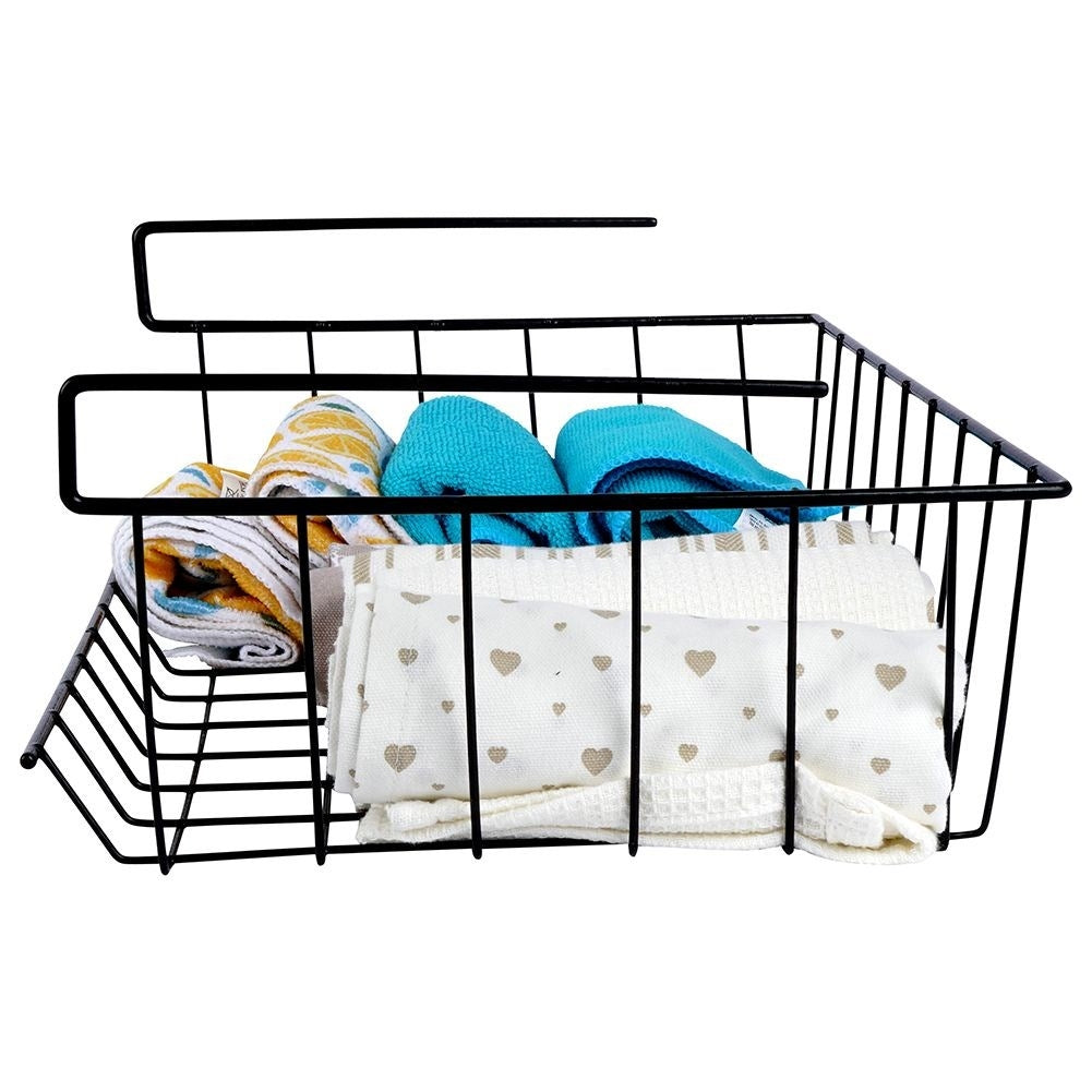 Practical black metal basket for extra space under the shelf