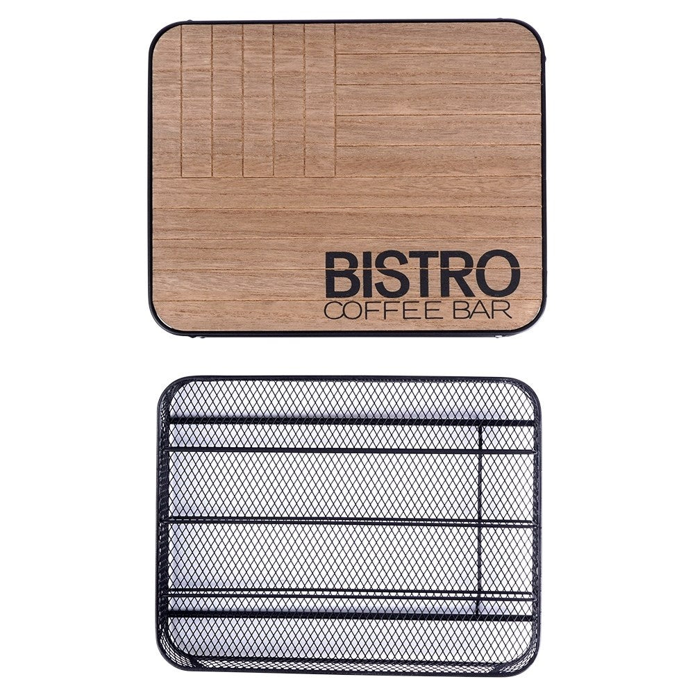 Practical capsule holder in matt black metal and MDF
