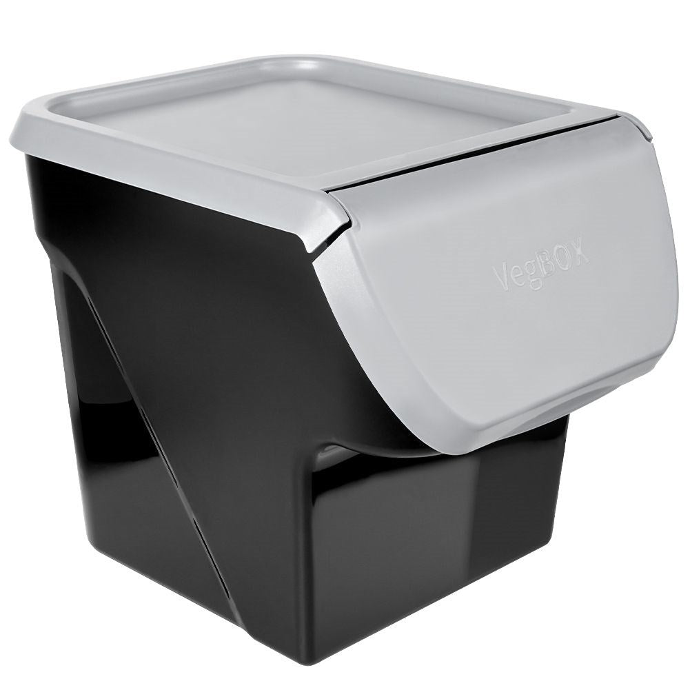 Practical container for fruit and vegetables with flap lid