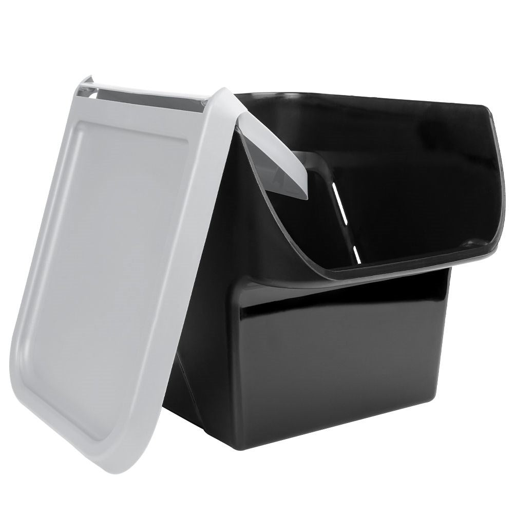 Practical container for fruit and vegetables with flap lid