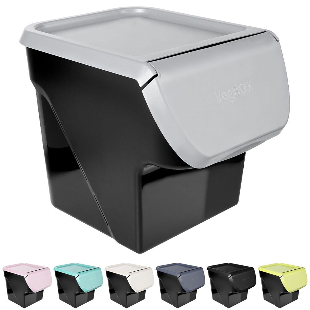 Practical container for fruit and vegetables with flap lid