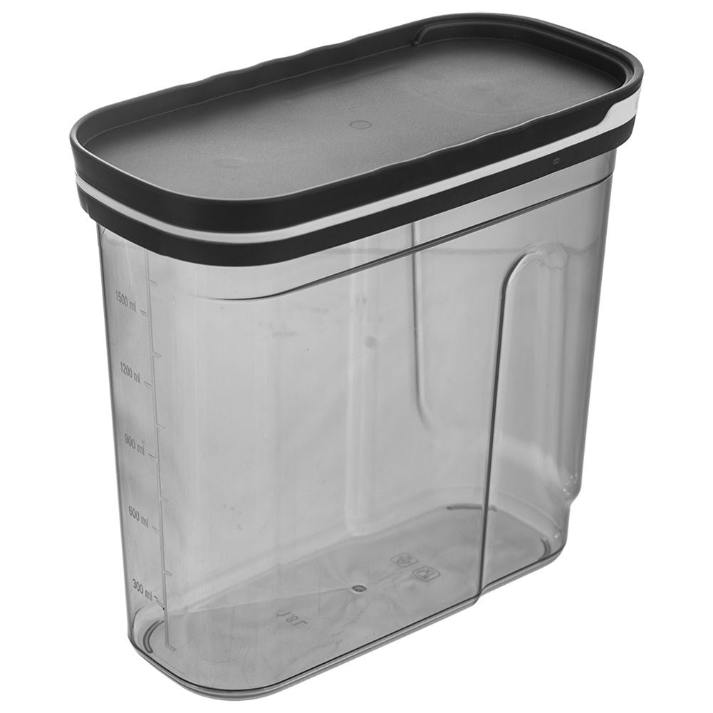 Practical container with dosing lid and measuring scoop