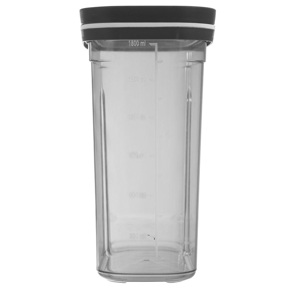 Practical container with dosing lid and measuring scoop