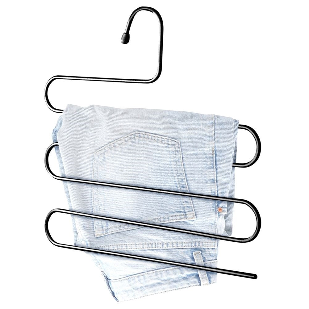 Practical durable trouser hanger for 5 pairs of trousers in black metal