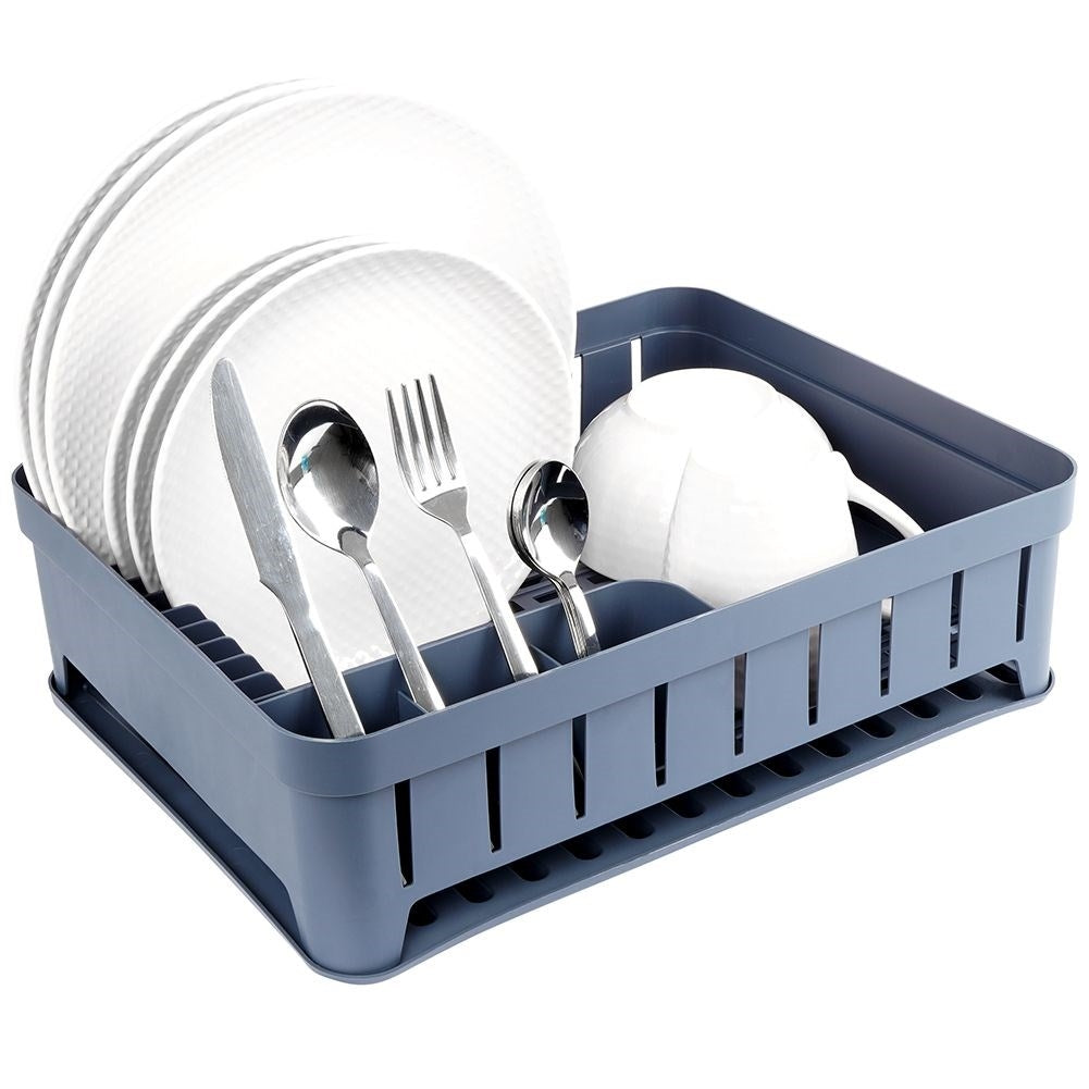 Practical graphite colored dish rack with flexible drip tray