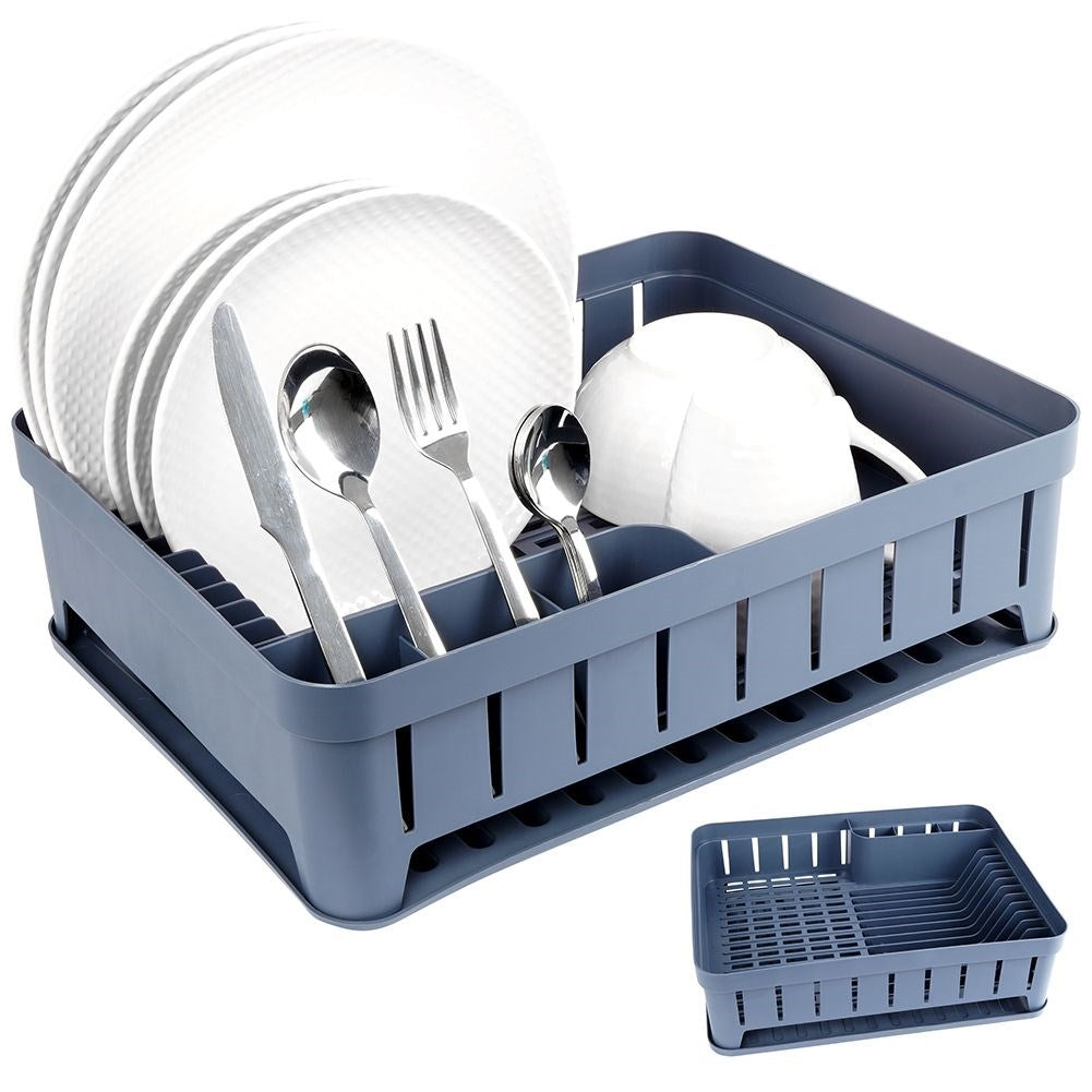 Practical graphite colored dish rack with flexible drip tray