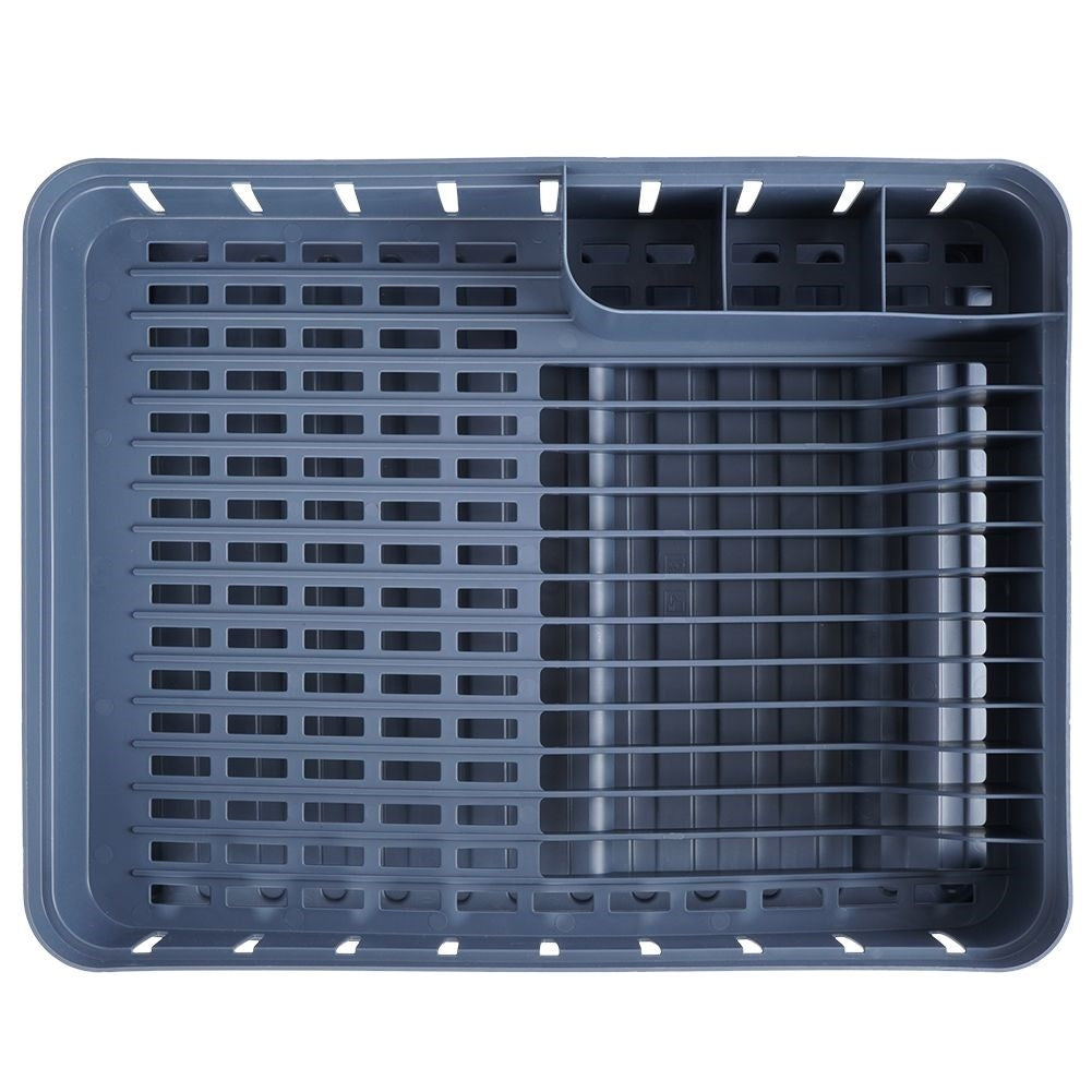 Practical graphite colored dish rack with flexible drip tray
