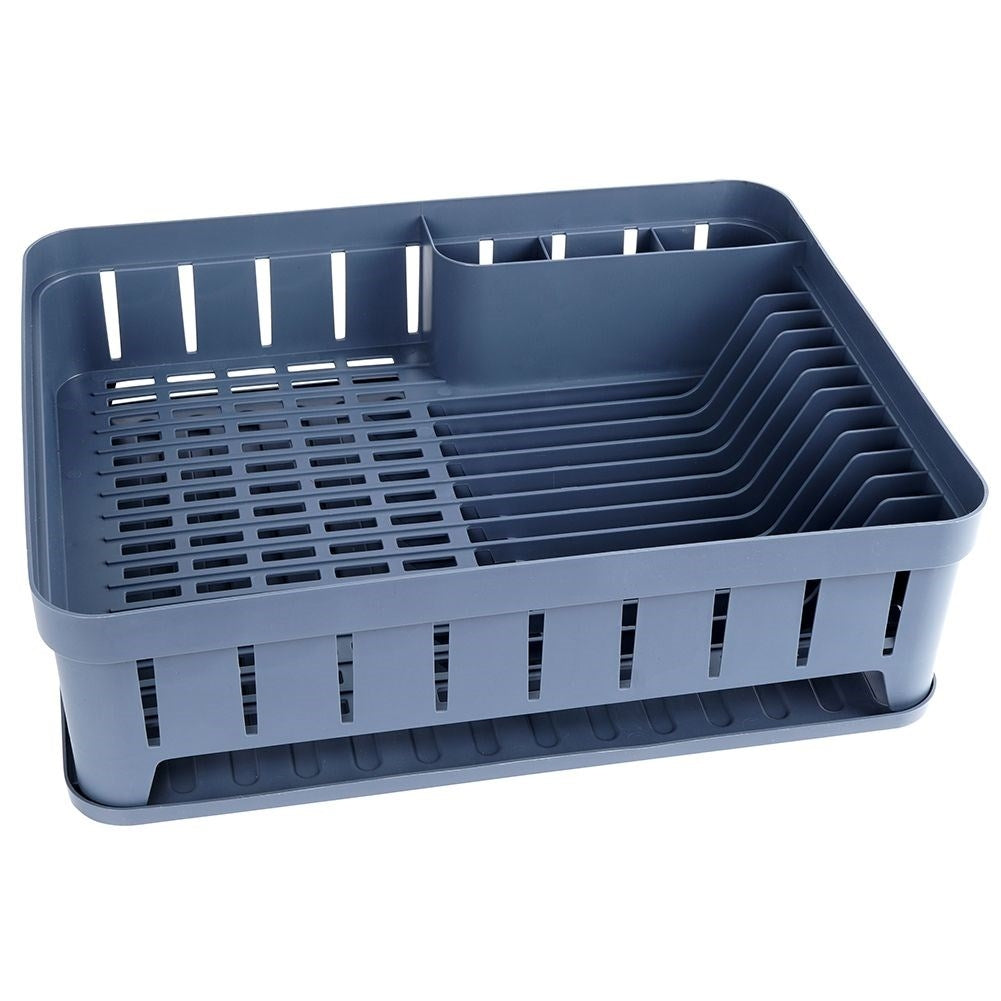 Practical graphite colored dish rack with flexible drip tray