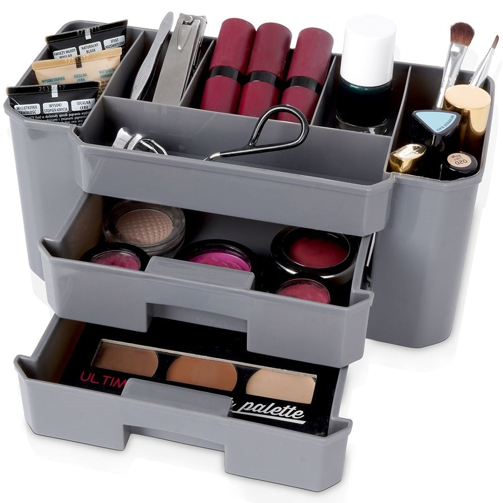 Practical gray makeup organizer with three storage levels