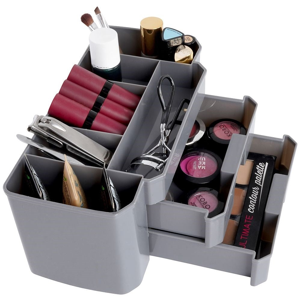 Practical gray makeup organizer with three storage levels