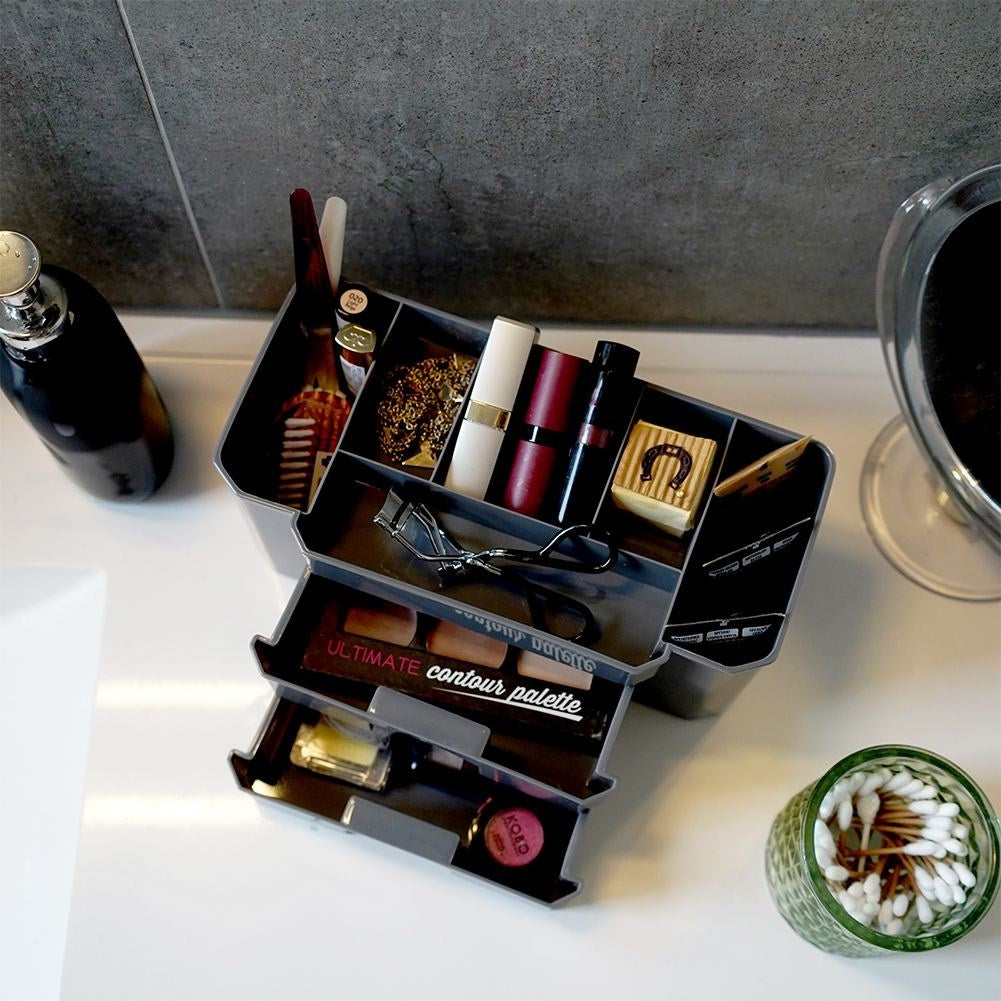 Practical gray makeup organizer with three storage levels