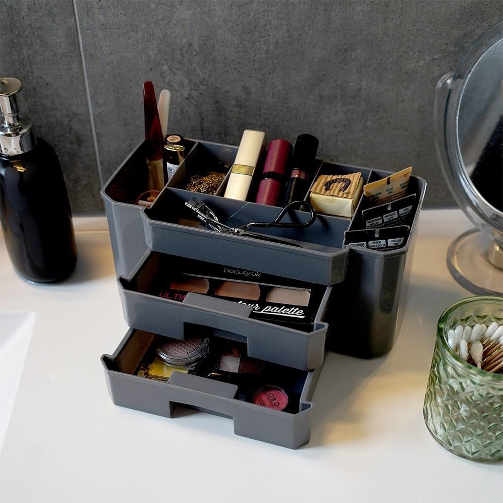 Practical gray makeup organizer with three storage levels
