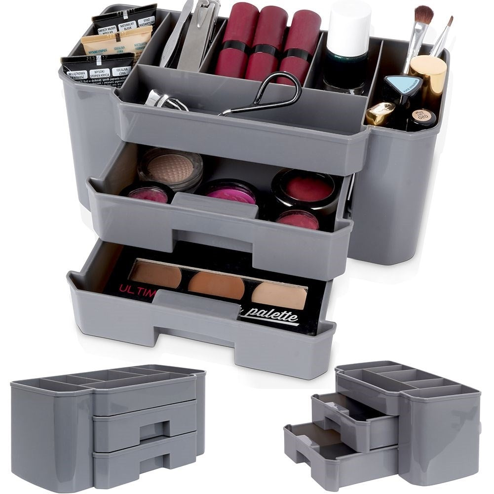 Practical gray makeup organizer with three storage levels