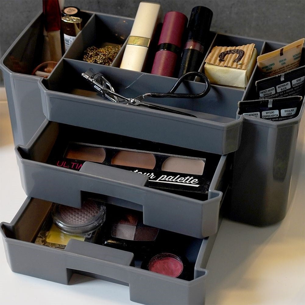 Practical gray makeup organizer with three storage levels