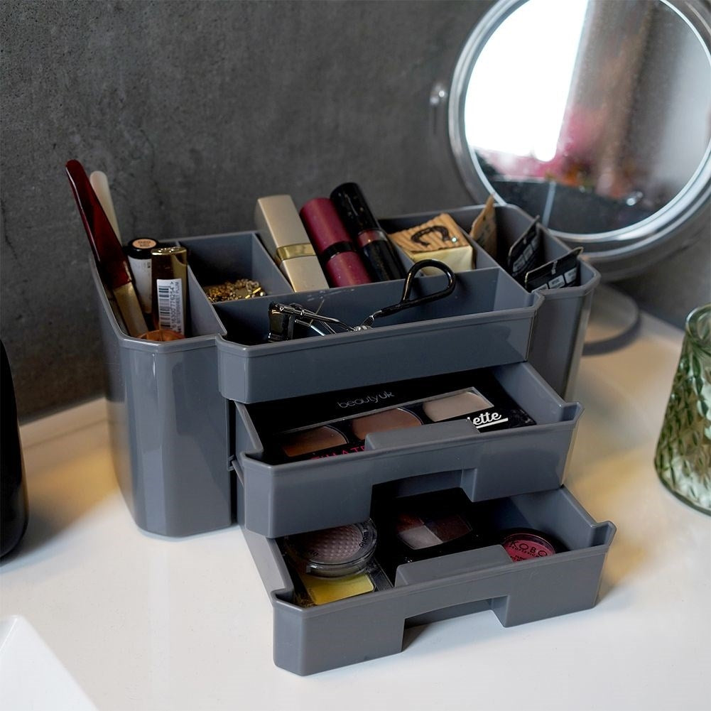 Practical gray makeup organizer with three storage levels