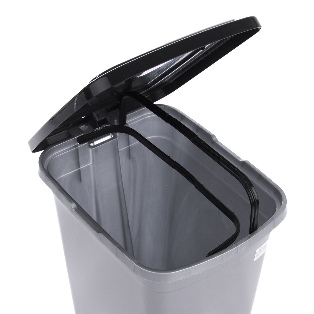 Practical gray pedal bucket with handle for garbage bag