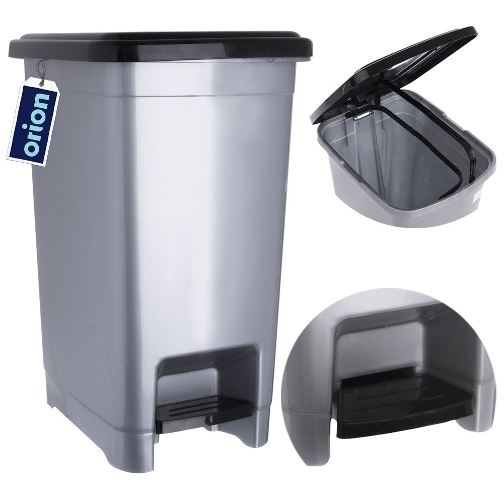 Practical gray pedal bucket with handle for garbage bag