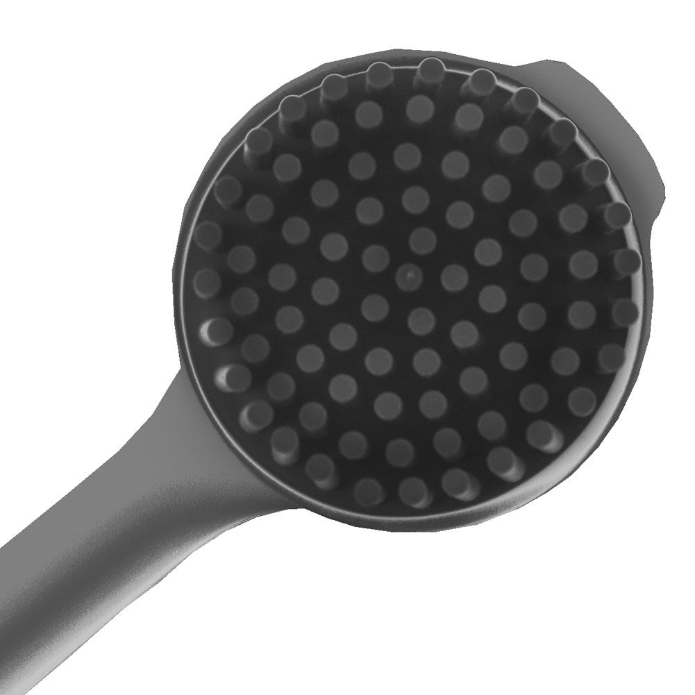 Practical gray plastic kitchen brush with silicone bristles.