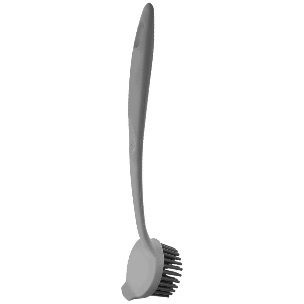 Practical gray plastic kitchen brush with silicone bristles.