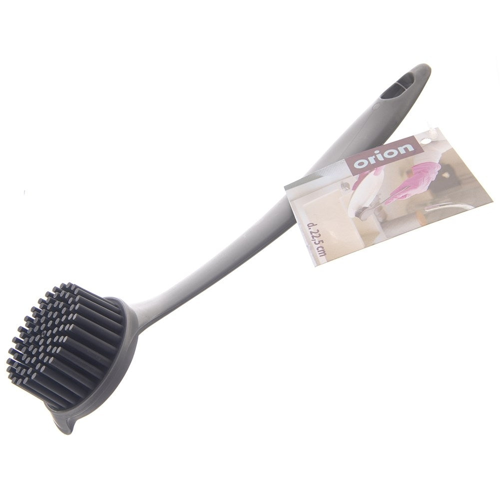 Practical gray plastic kitchen brush with silicone bristles.