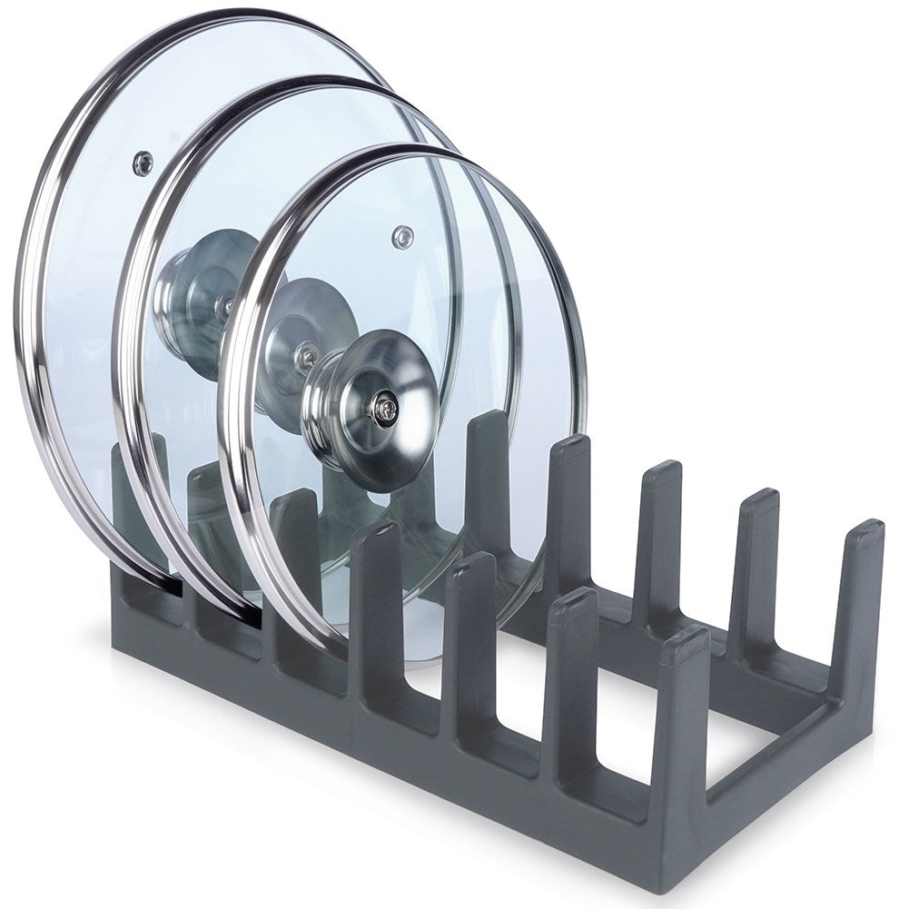 Practical gray plastic organizer for plates and lids