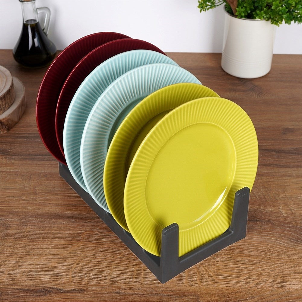 Practical gray plastic organizer for plates and lids