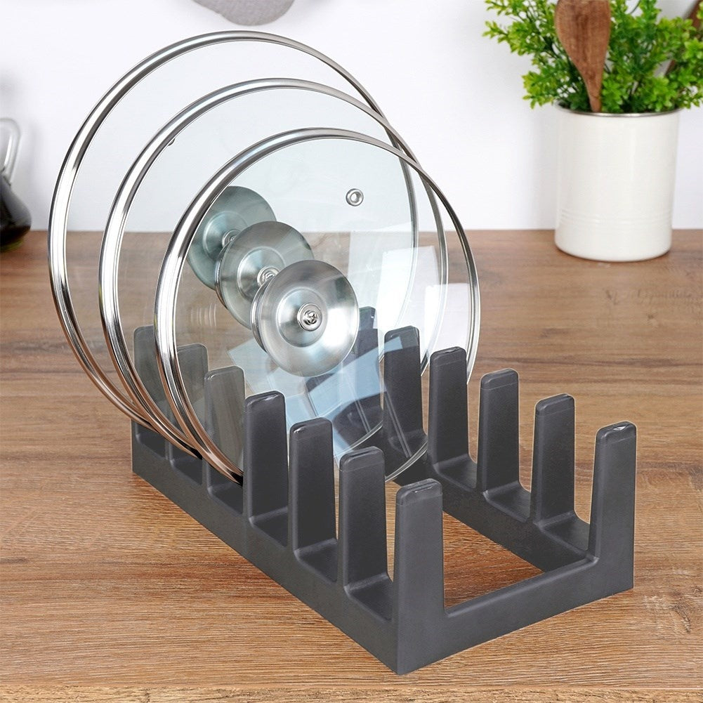 Practical gray plastic organizer for plates and lids