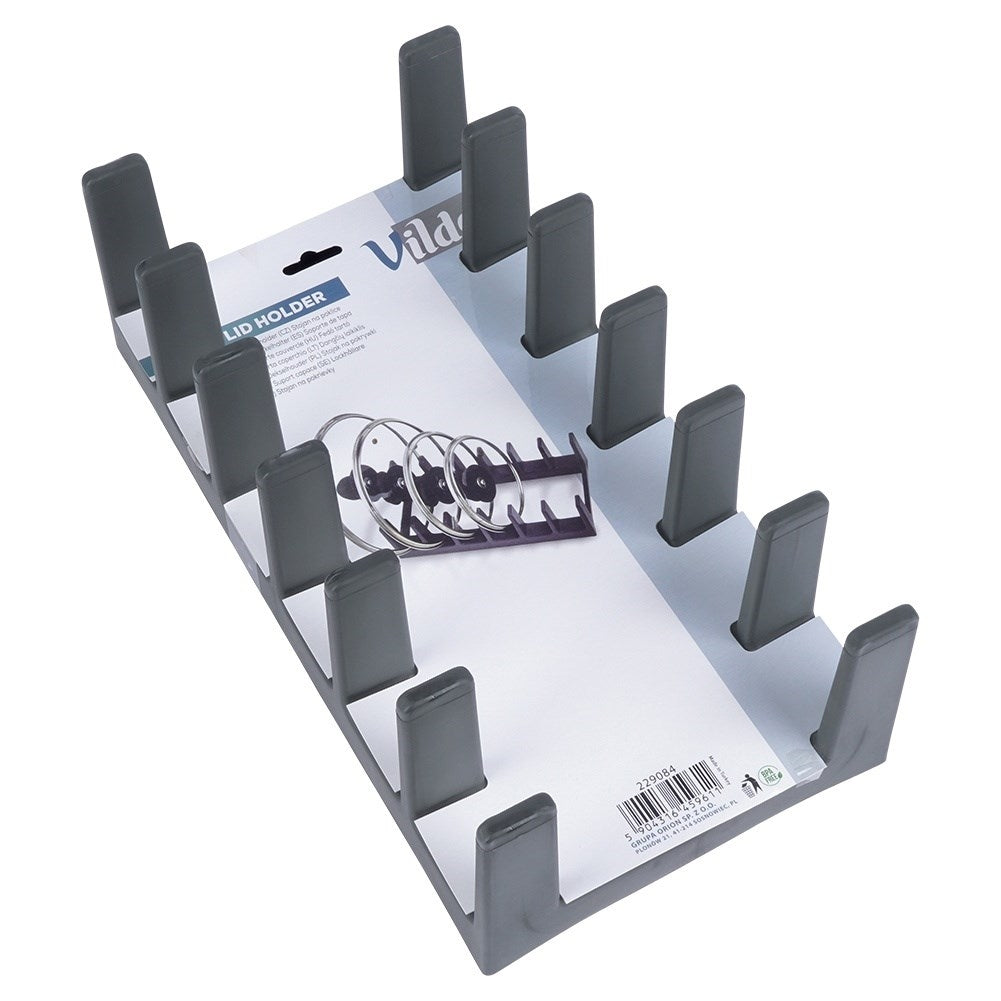 Practical gray plastic organizer for plates and lids