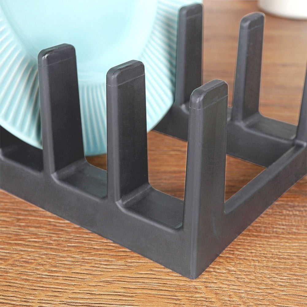 Practical gray plastic organizer for plates and lids