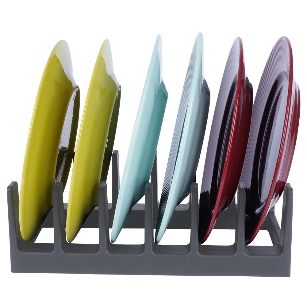 Practical gray plastic organizer for plates and lids