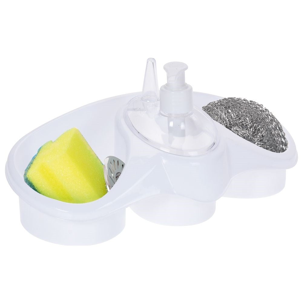 Practical holder for sponge, dish cloth and soap.