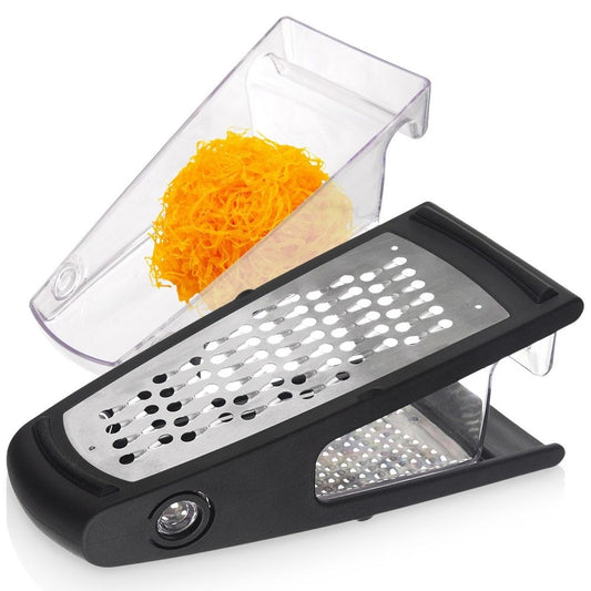 Practical kitchen grater with two blades and container in stainless steel