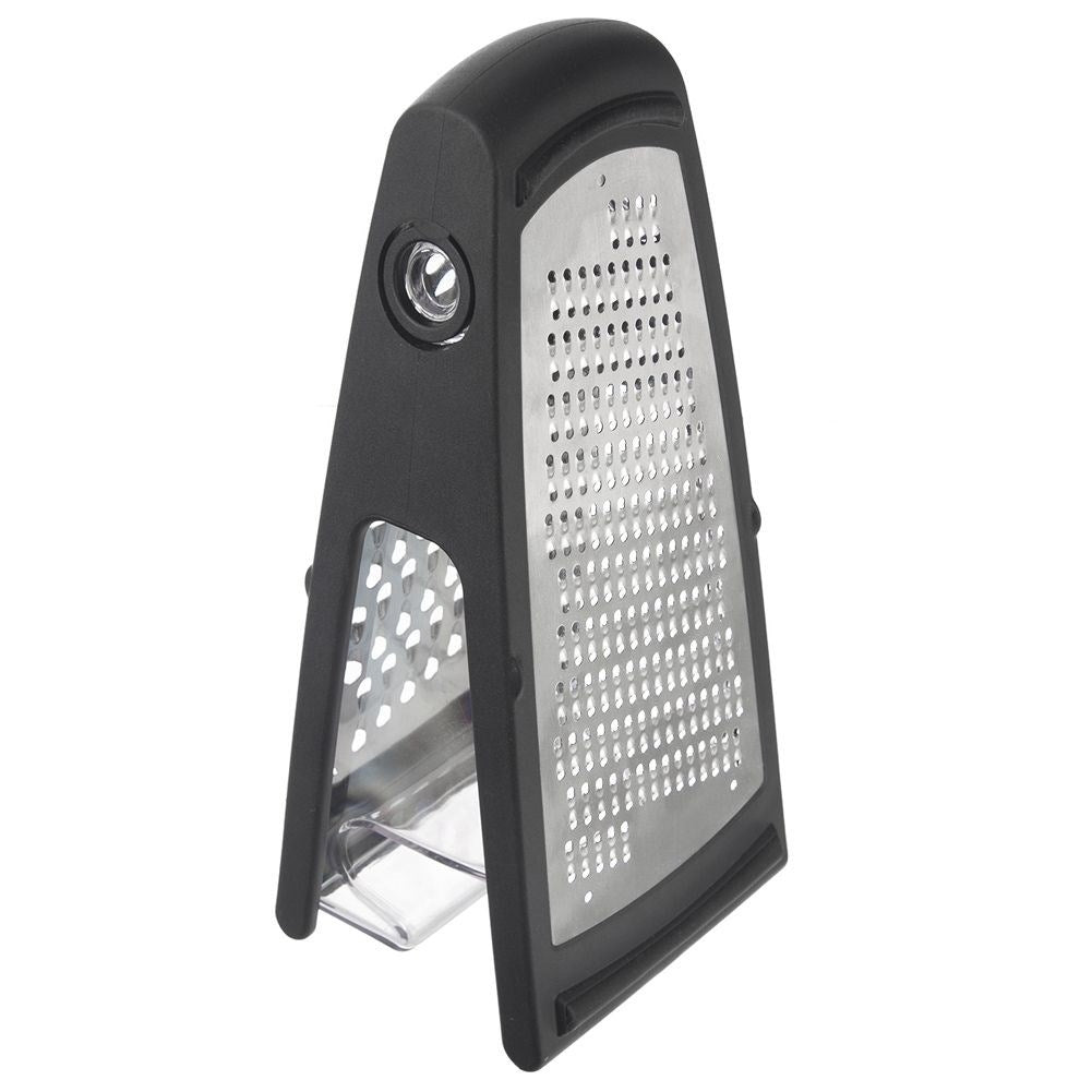 Practical kitchen grater with two blades and container in stainless steel