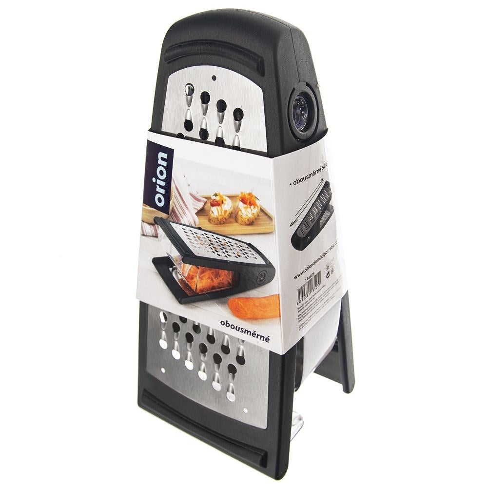 Practical kitchen grater with two blades and container in stainless steel