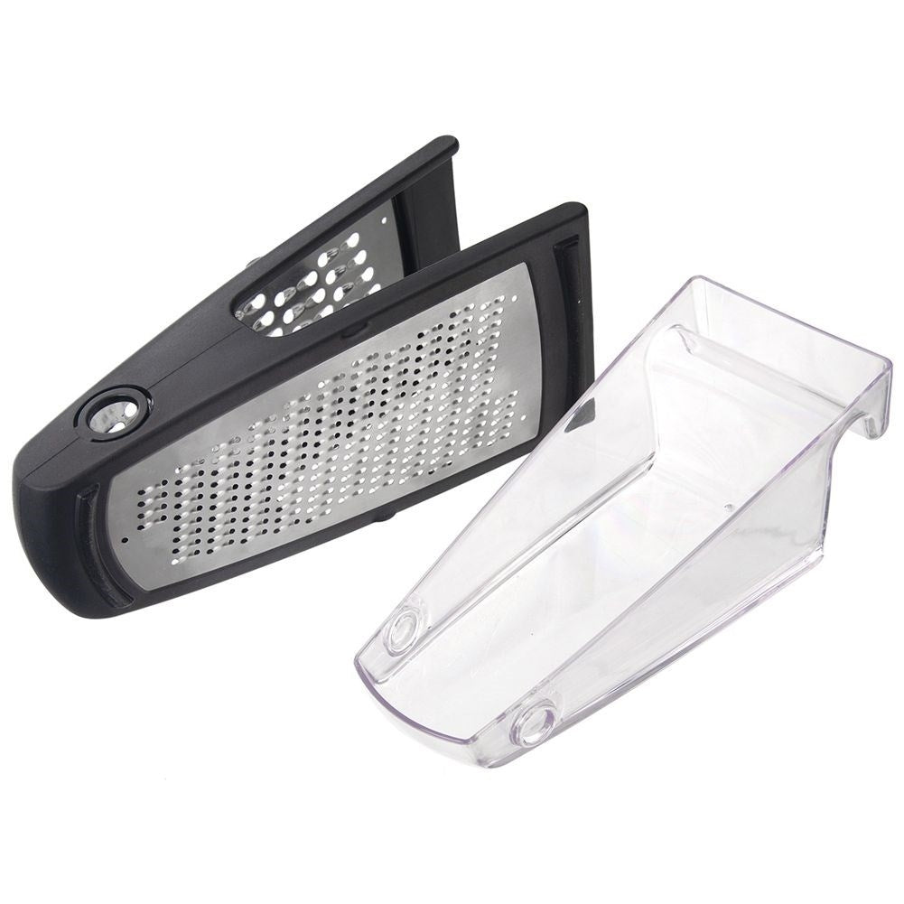 Practical kitchen grater with two blades and container in stainless steel