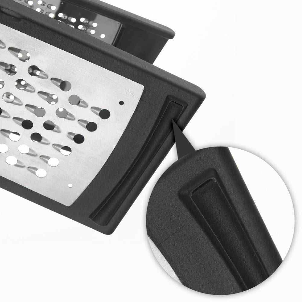 Practical kitchen grater with two blades and container in stainless steel