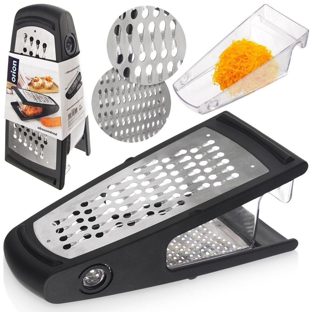 Practical kitchen grater with two blades and container in stainless steel