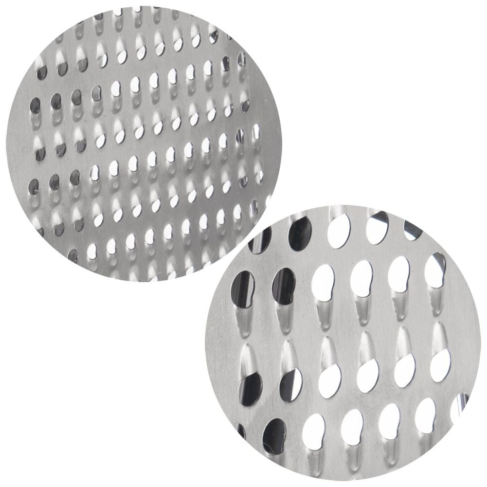Practical kitchen grater with two blades and container in stainless steel
