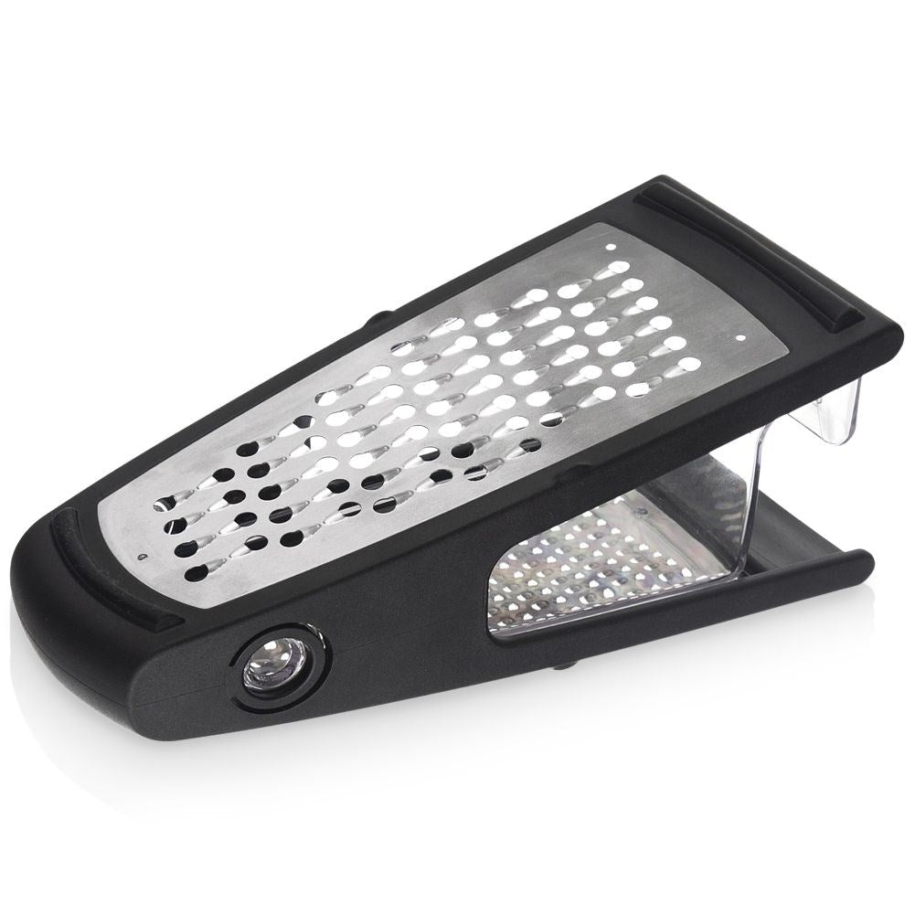 Practical kitchen grater with two blades and container in stainless steel
