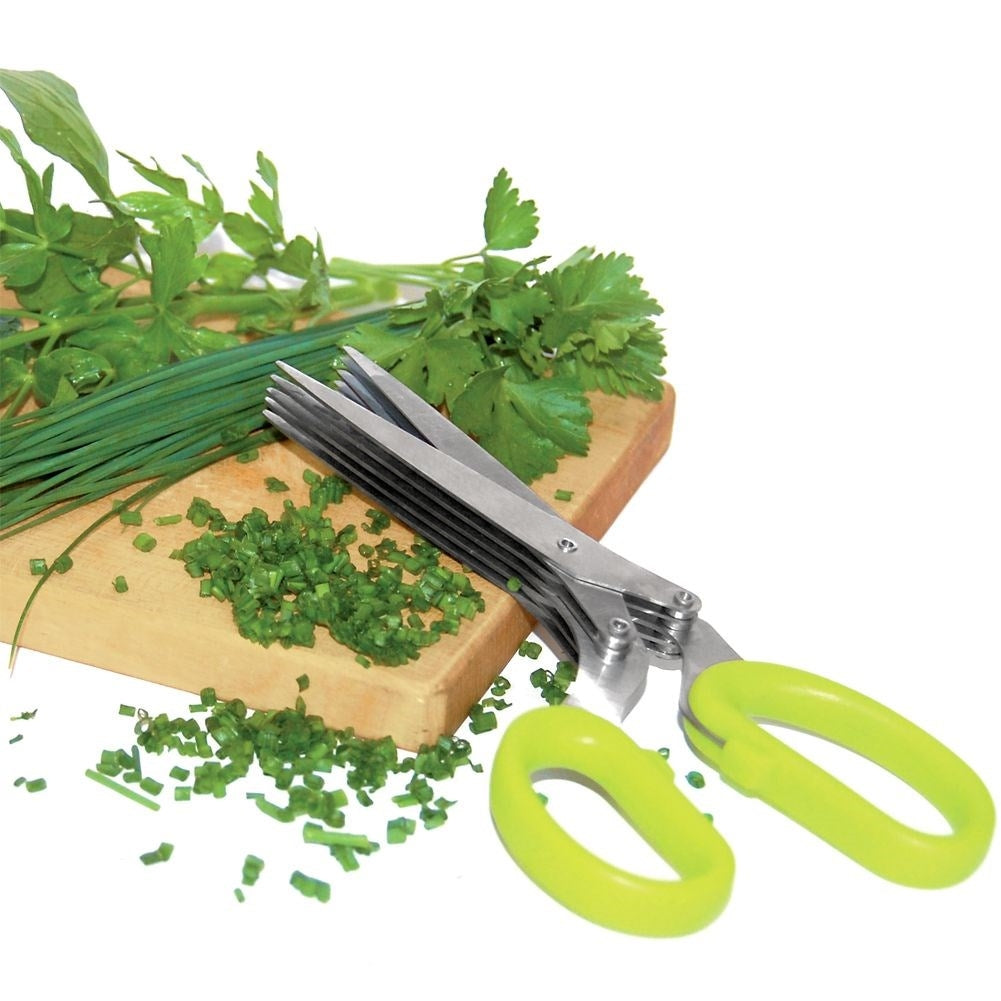 Practical kitchen scissors with five blades for quick herb cutting