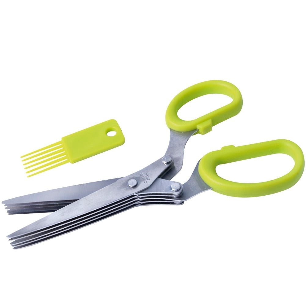 Practical kitchen scissors with five blades for quick herb cutting