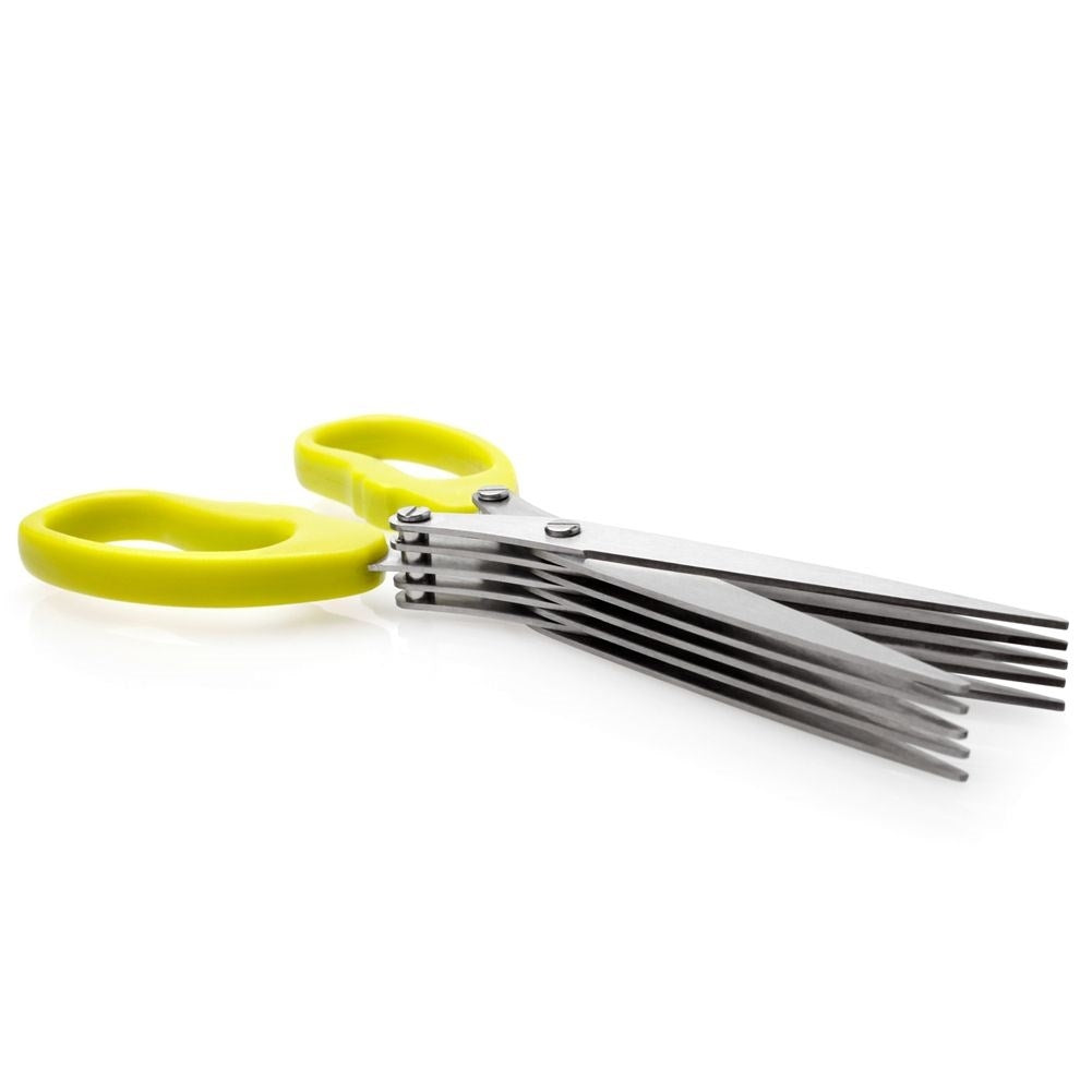 Practical kitchen scissors with five blades for quick herb cutting