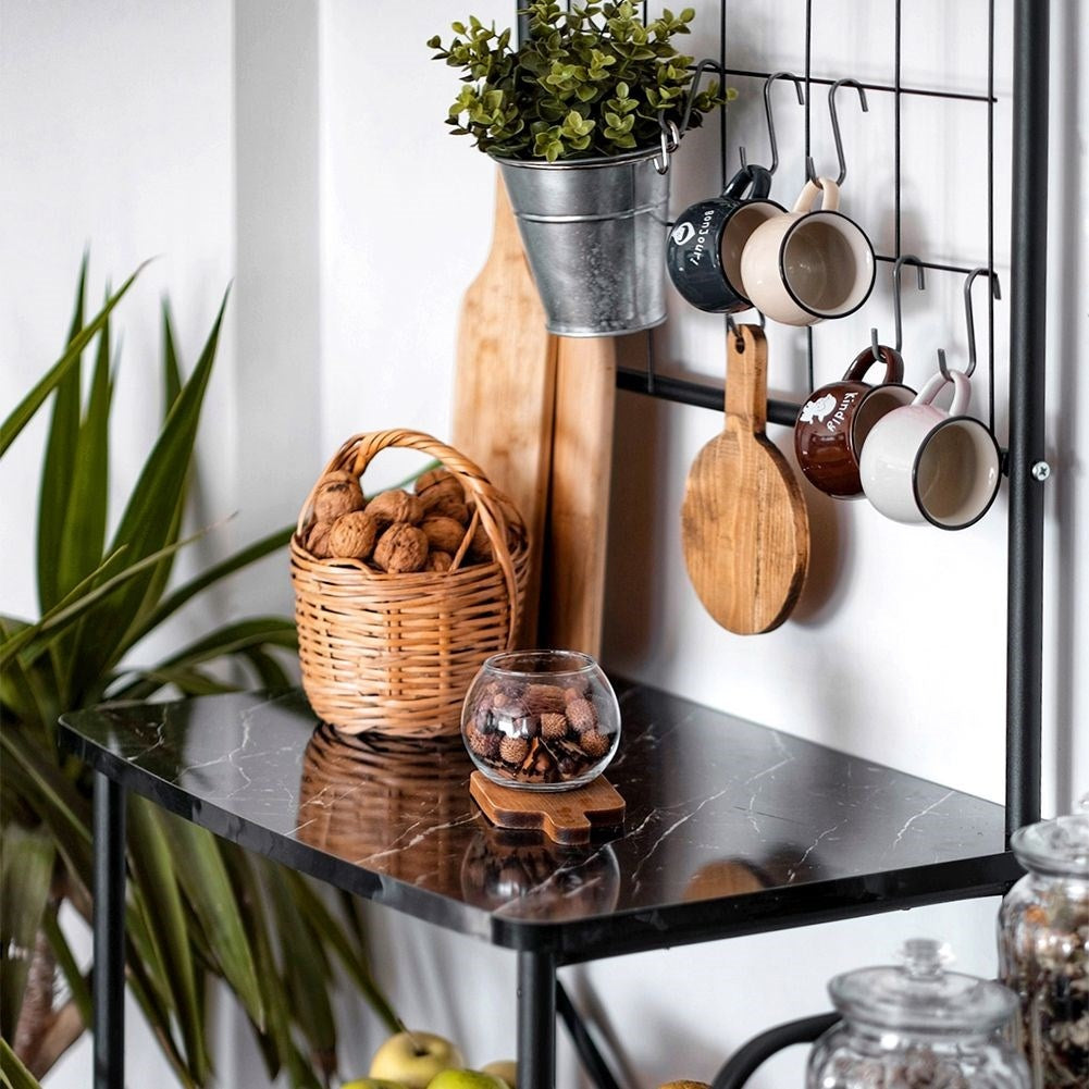 Practical kitchen shelf with extra storage and work surface