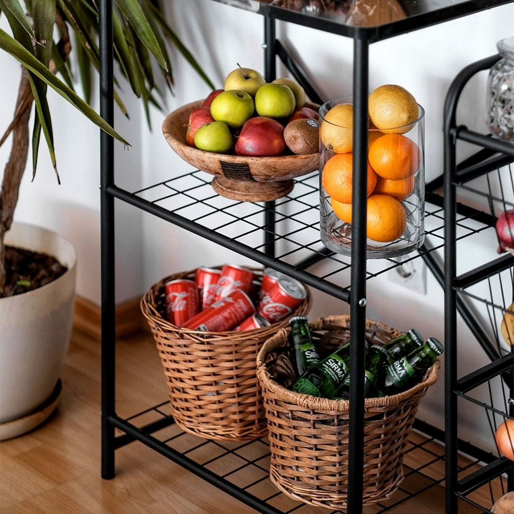 Practical kitchen shelf with extra storage and work surface