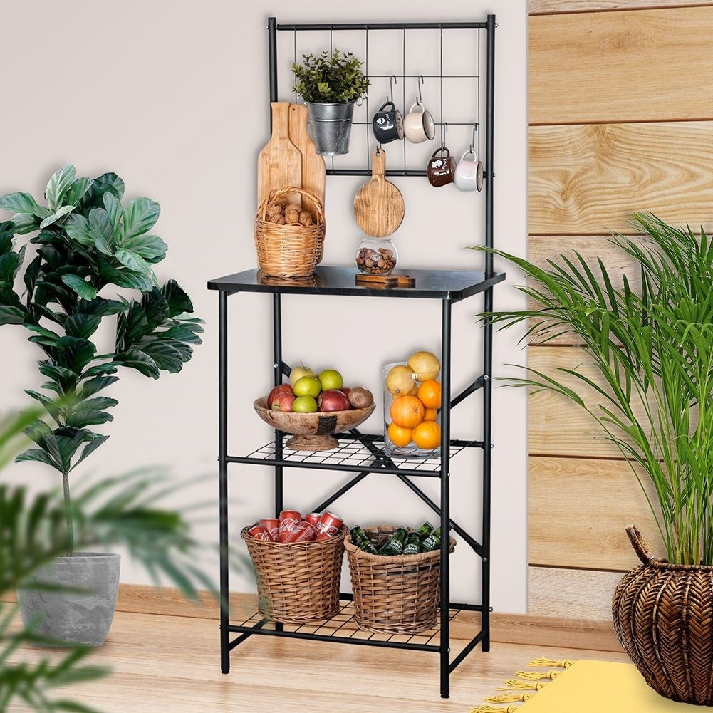 Practical kitchen shelf with extra storage and work surface
